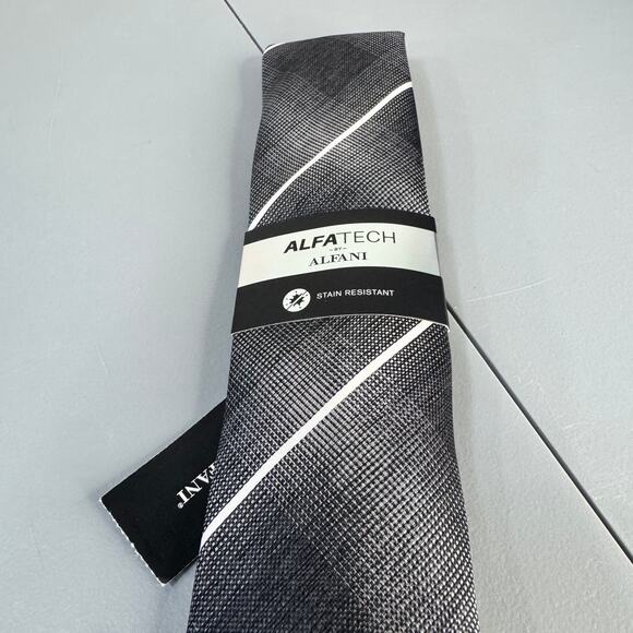 ALFANI ALFATECH Mens Necktie Elinor Plaid Black Stain Resistant New - Picture 1 of 10